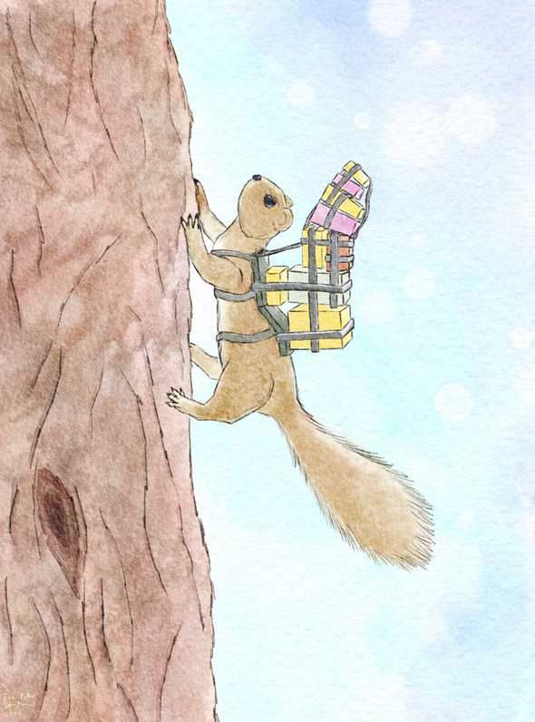a squirrel with a backpack