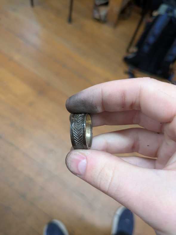 herringbone ring with polishing compound on it
