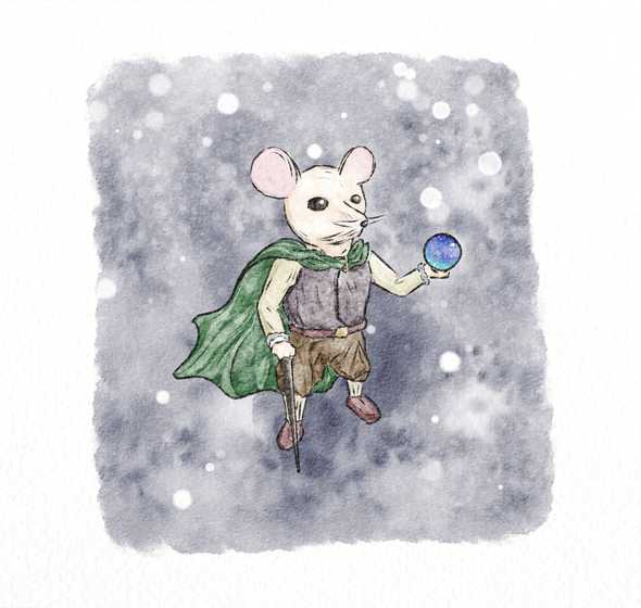 a mouse with a cane and a crystal ball